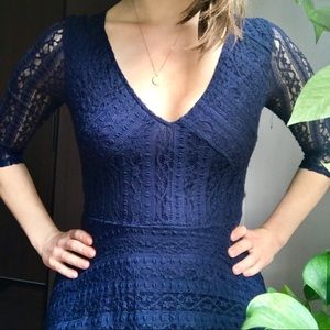 Deep Blue Lace Skater A-line Lush Dress